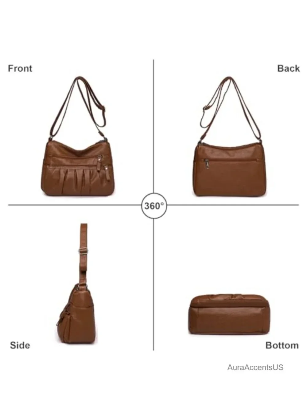 Soft Faux Leather Ruched Hobo Tote - Multi-Pocket Shoulder Bag